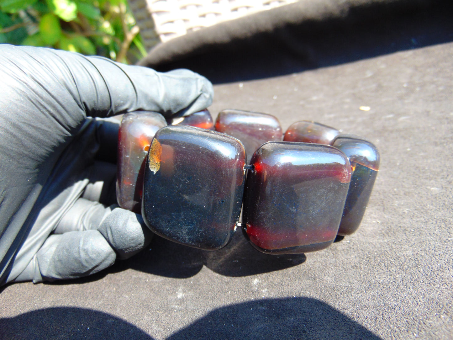 142 gr 7 Square Beads Bangle Indonesian Sumatra Dark Purple Amber for Healing FR132