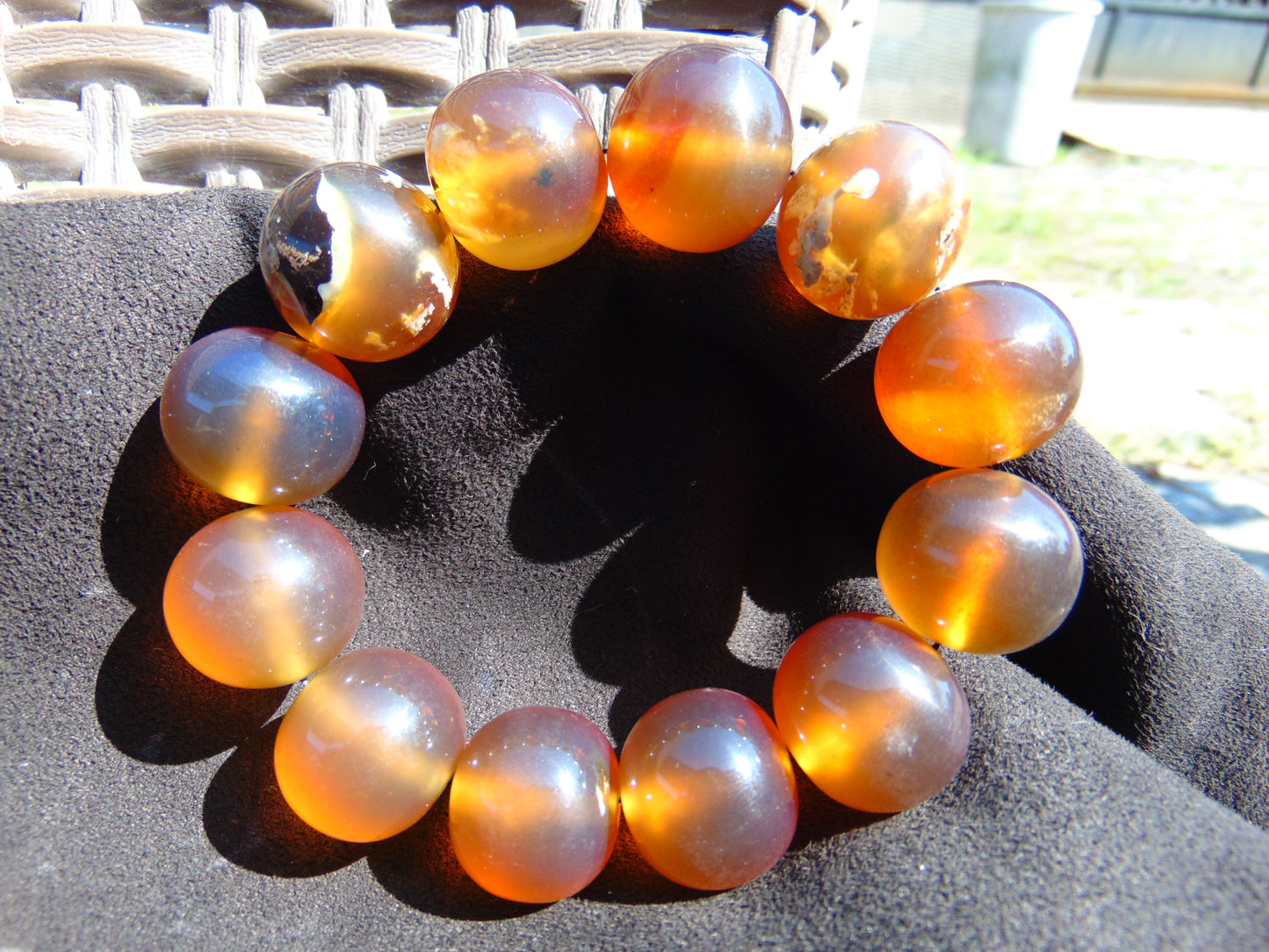 56 gram 12 Beads Mala Bracelet Indonesian Yellow Green Blue Amber 20 mm for Healing G20B107