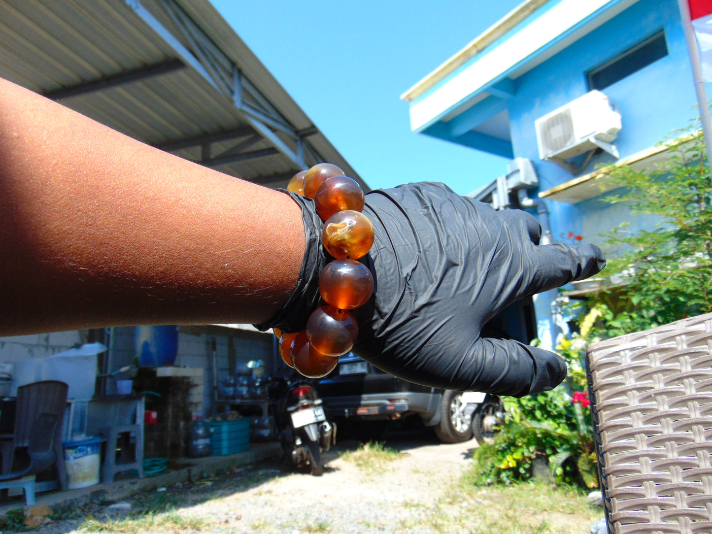 56 gram 12 Beads Mala Bracelet Indonesian Yellow Green Blue Amber 20 mm for Healing G20B107