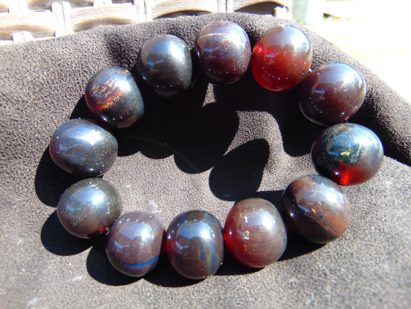 58 gram 12 Beads Mala Bracelet Indonesian Dark Red Amber 20 mm for Healing G20B108