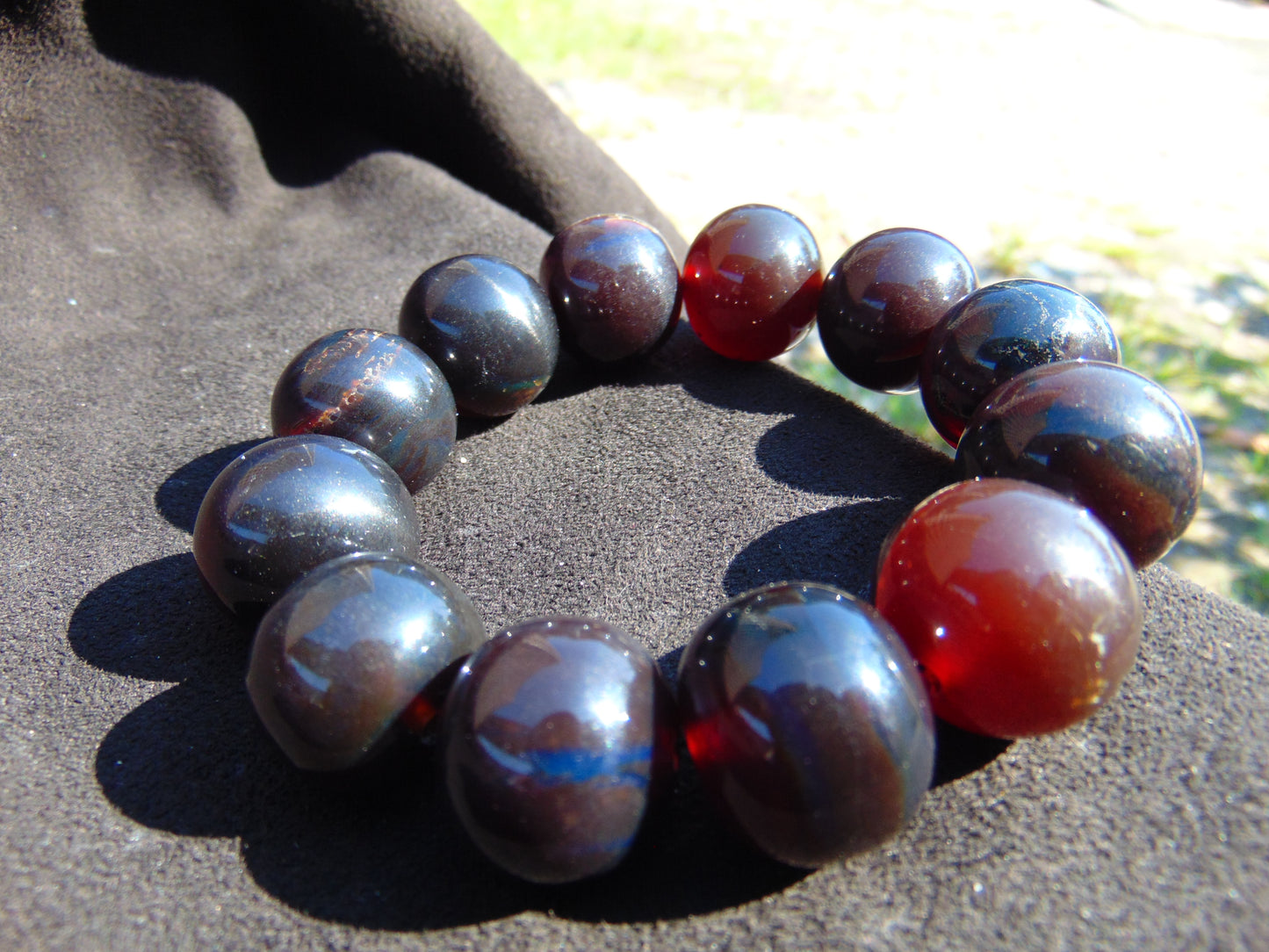 58 gram 12 Beads Mala Bracelet Indonesian Dark Red Amber 20 mm for Healing G20B108