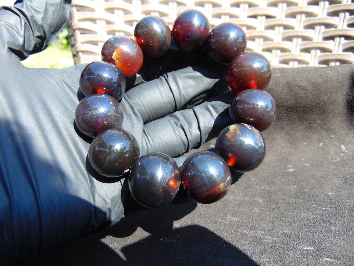 58 gram 12 Beads Mala Bracelet Indonesian Dark Red Amber 20 mm for Healing G20B108