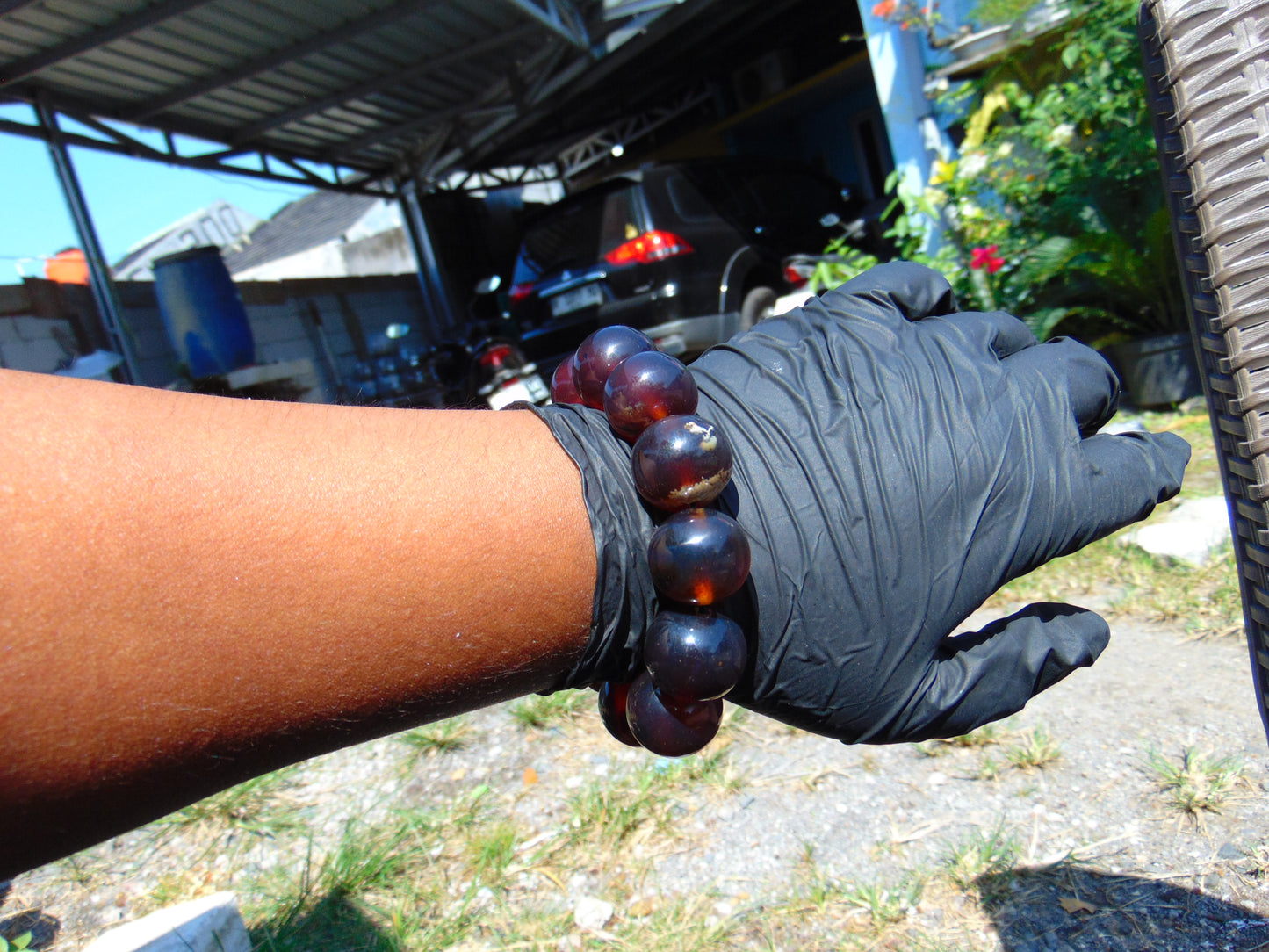 57 gram 12 Beads Mala Bracelet Indonesian Dark Blue Amber 20 mm for Healing G20B102