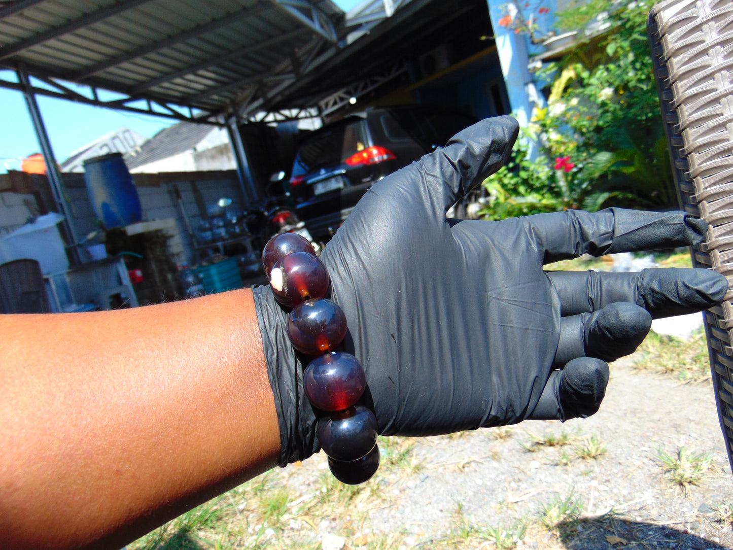 57 gram 12 Beads Mala Bracelet Indonesian Dark Blue Amber 20 mm for Healing G20B102
