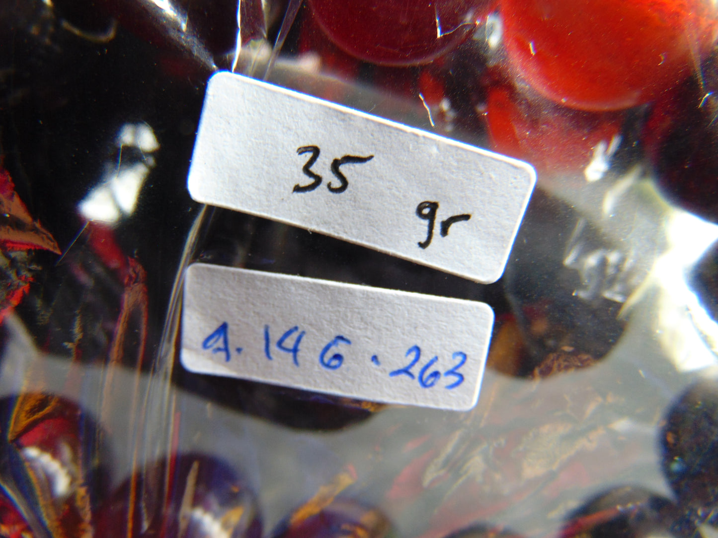 34 gram 14 Beads Mala Bracelet Indonesian Dark Blue Red Amber 16 mm for Healing A14G263