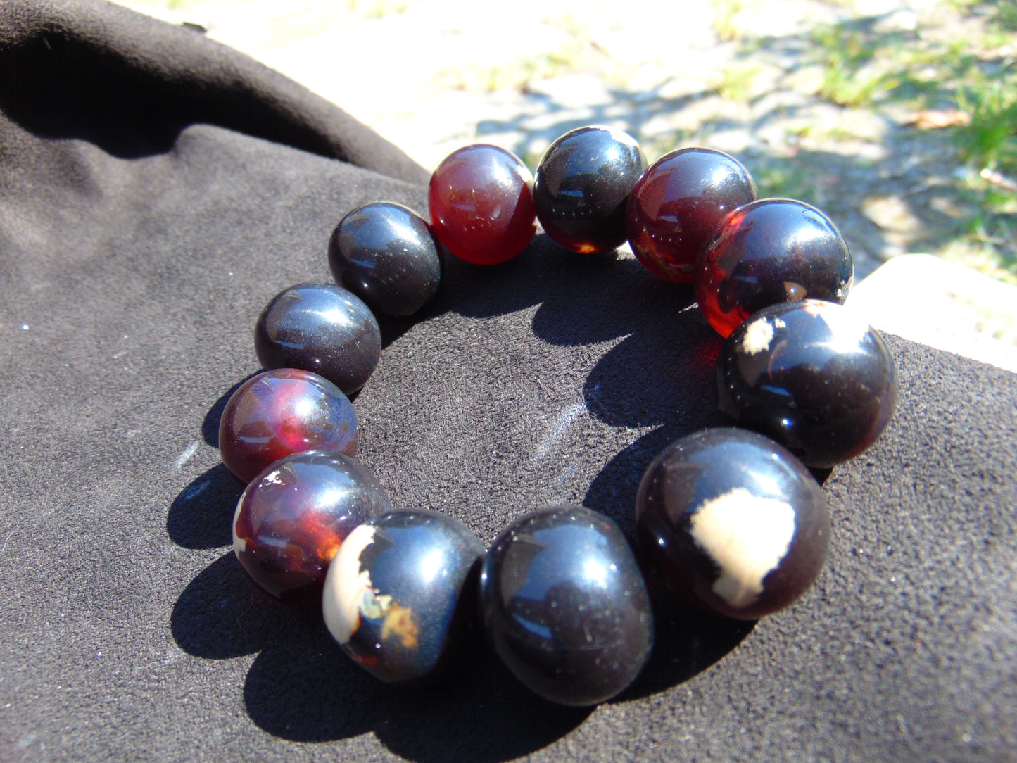 56 gram 12 Beads Mala Bracelet Indonesian Dark Blue Amber 20 mm for Healing G20B101