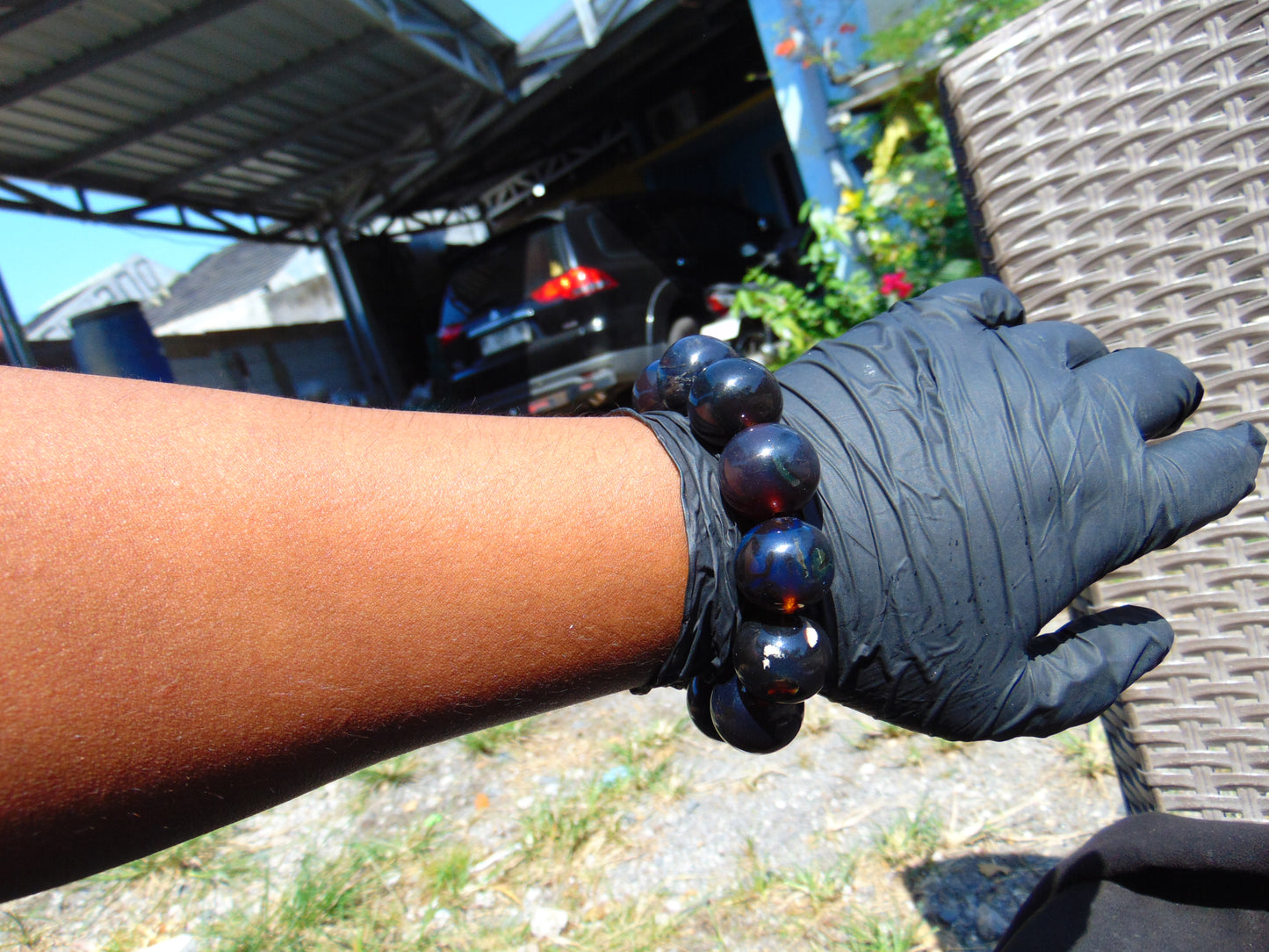61 gram 12 Beads Mala Bracelet Indonesian Black Blue Amber 20 mm for Healing G20B110