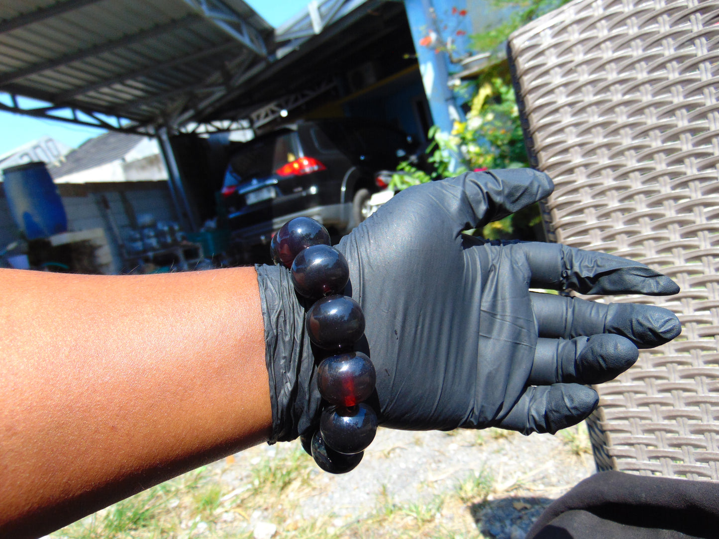 61 gram 12 Beads Mala Bracelet Indonesian Black Blue Amber 20 mm for Healing G20B110