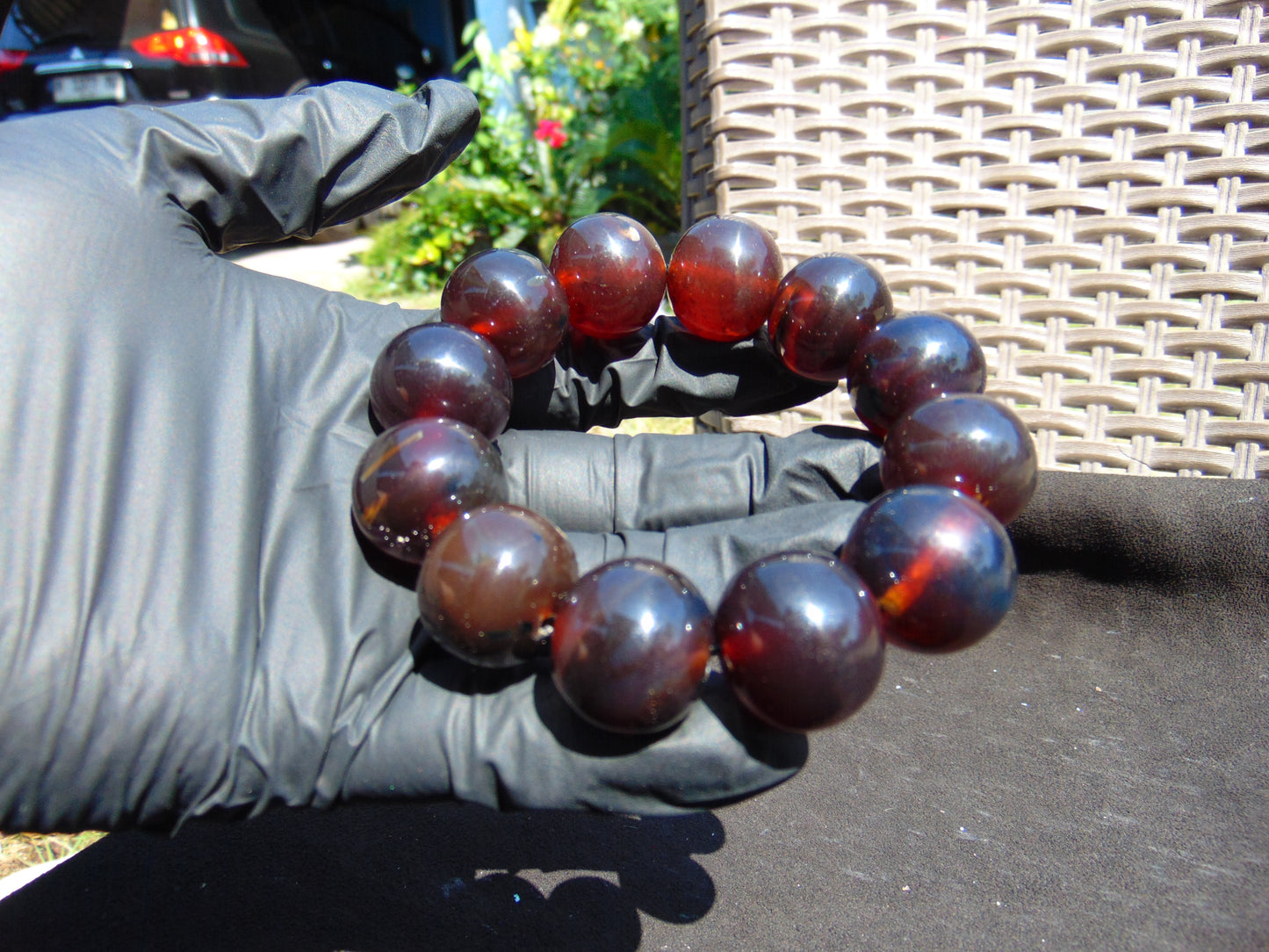 57 gram 12 Beads Mala Bracelet Indonesian Red Bluish Amber 20 mm for Healing G20B103