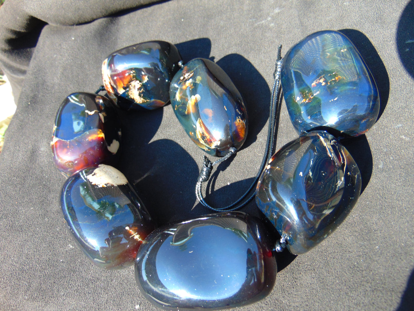 713 gr Big beads Necklace Indonesian blue Amber for Healing NEC219