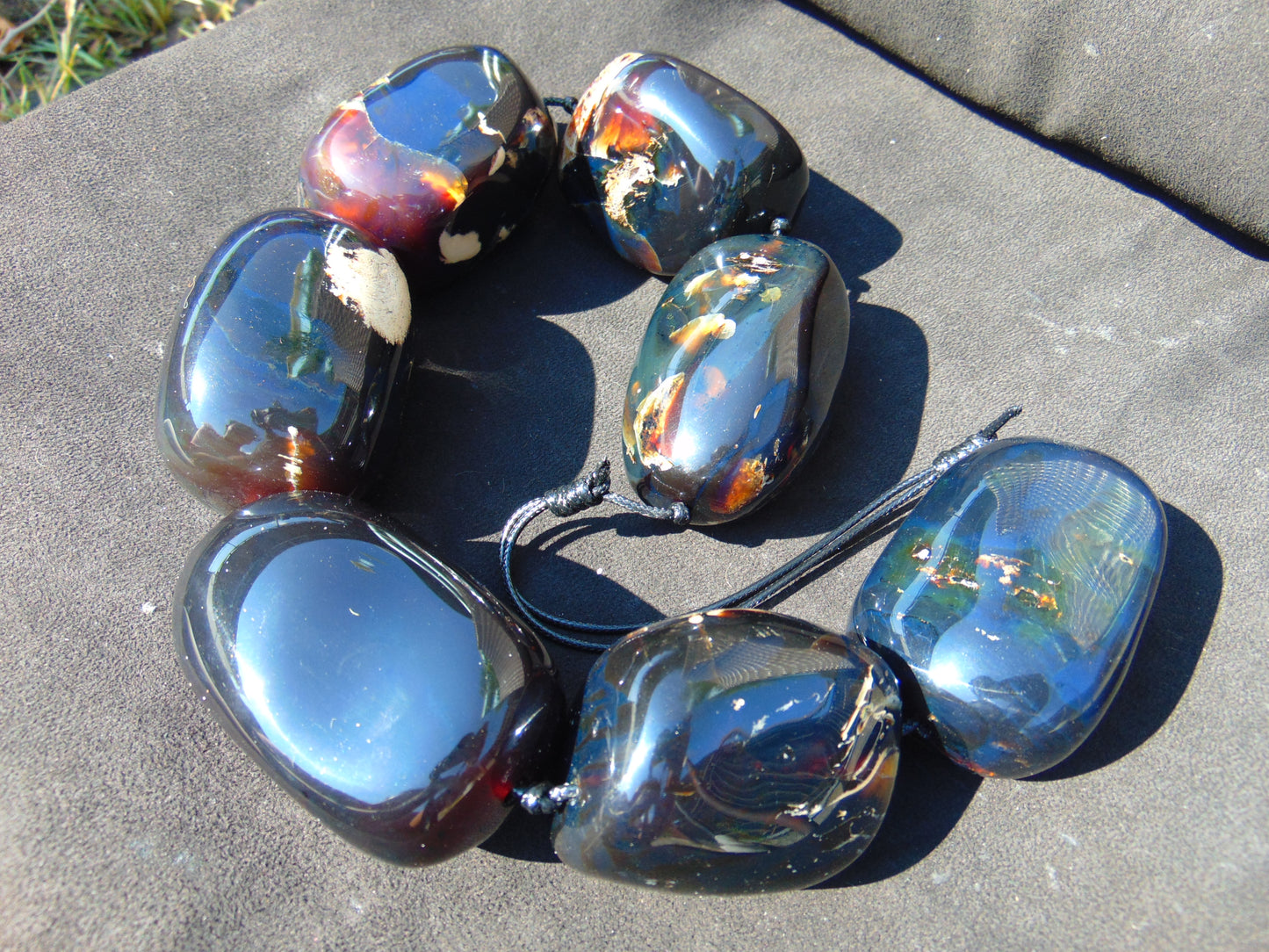 713 gr Big beads Necklace Indonesian blue Amber for Healing NEC219