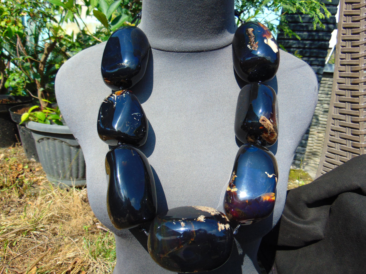 713 gr Big beads Necklace Indonesian blue Amber for Healing NEC219