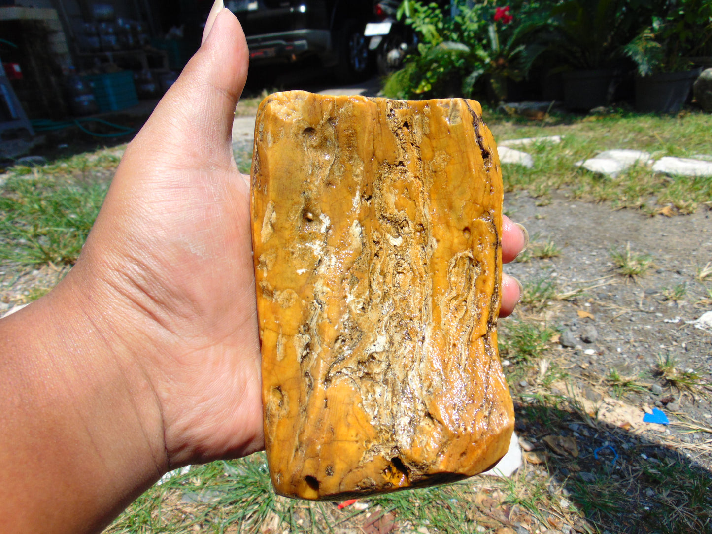 214 gram Polished Indonesia Yellow Fragrance Amber for Healing K825