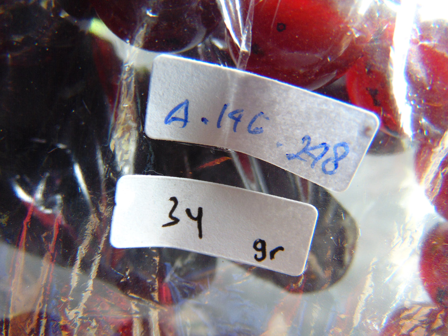 34 gram 14 Beads Mala Bracelet Indonesian Bluish Red Amber 16 mm for Healing A14G248