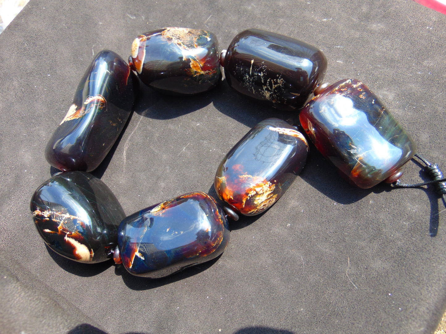 694 gr Big beads Necklace Indonesian purple blue Amber for Healing NEC256
