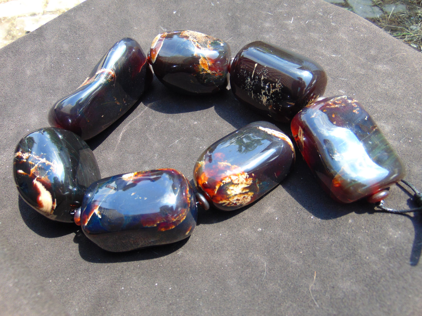 694 gr Big beads Necklace Indonesian purple blue Amber for Healing NEC256