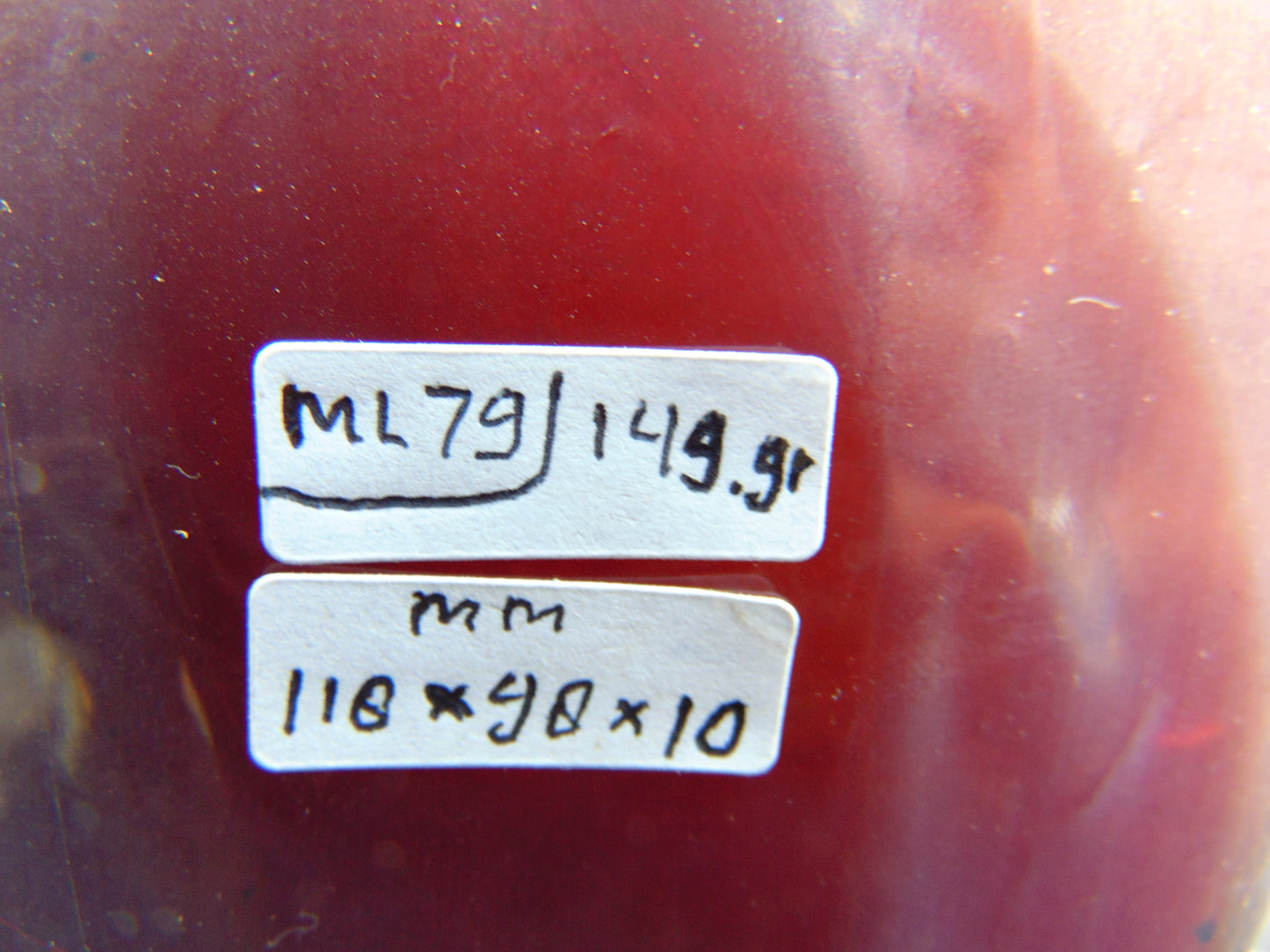 149 gram Slab polished Indonesian Cherry Red Amber for Healing ML79