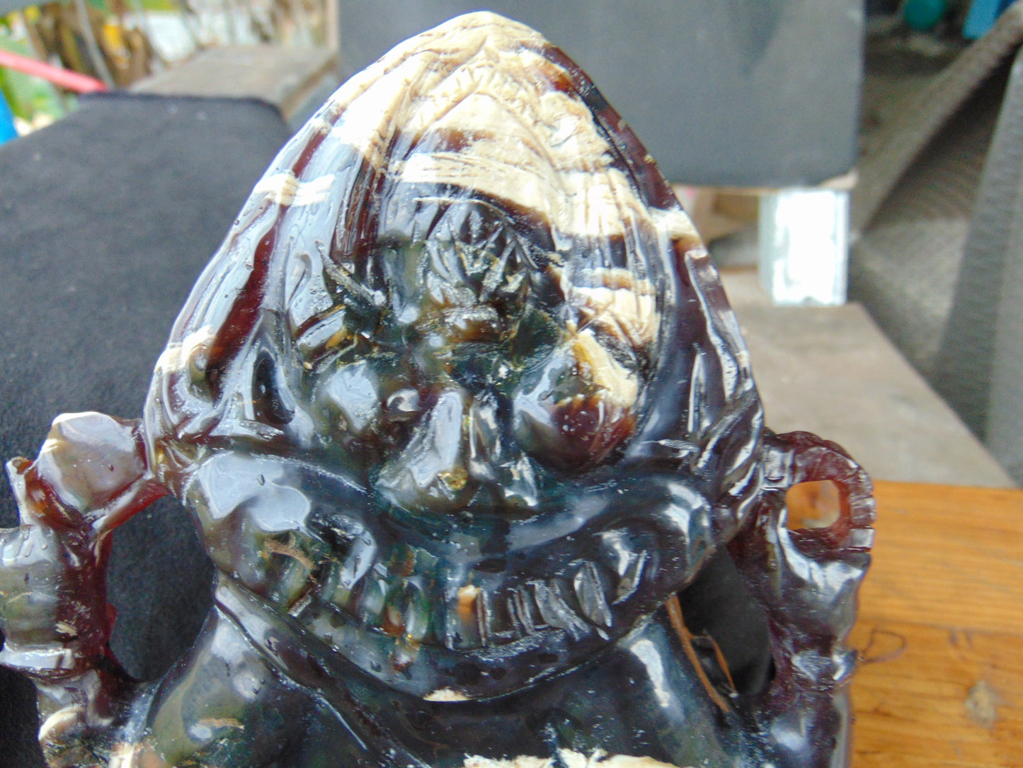 974 gr Ganesha carving 9x6x2.8 in Indonesian Dark Green Amber