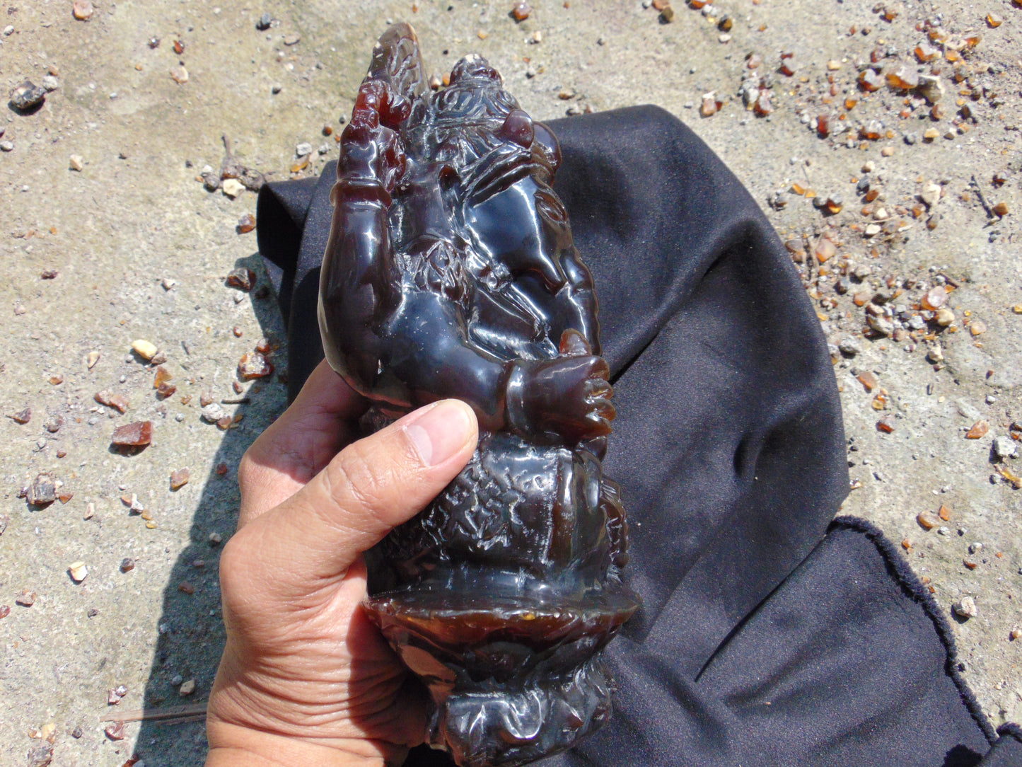 974 gr Ganesha carving 9x6x2.8 in Indonesian Dark Green Amber