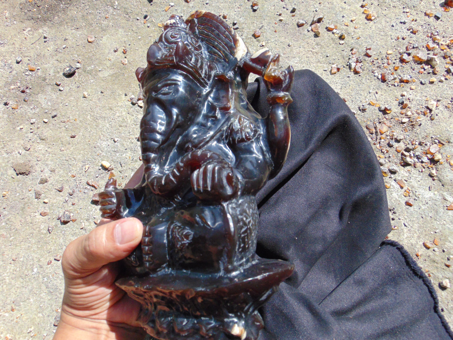 974 gr Ganesha carving 9x6x2.8 in Indonesian Dark Green Amber