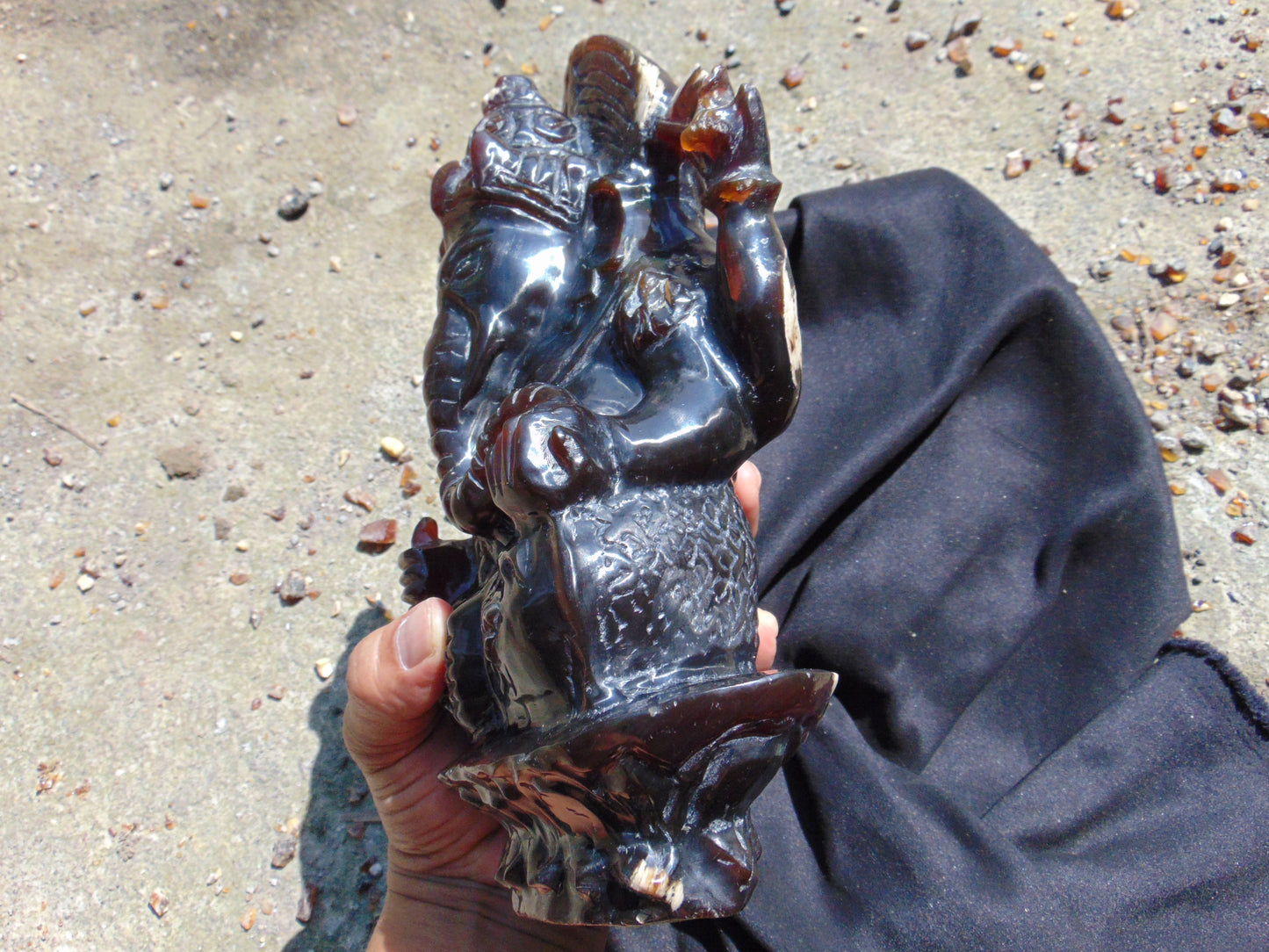 974 gr Ganesha carving 9x6x2.8 in Indonesian Dark Green Amber