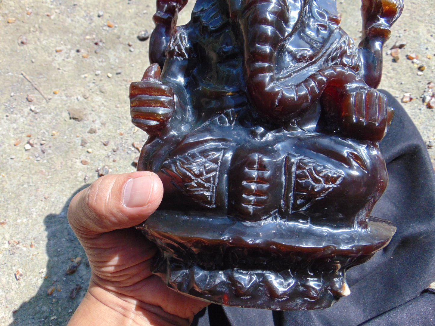 974 gr Ganesha carving 9x6x2.8 in Indonesian Dark Green Amber