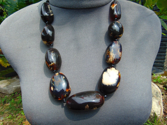 118 gram Small Beads Combination Necklace Indonesian Dark Blue Amber for Healing FN1