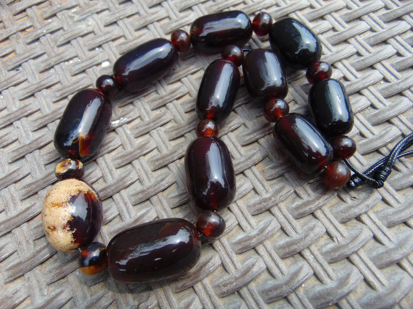 129 gram Small Beads Combination Necklace Indonesian Cherry Red Blue Amber for Healing NO.2