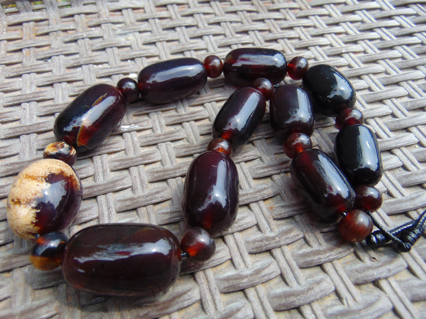 129 gram Small Beads Combination Necklace Indonesian Cherry Red Blue Amber for Healing NO.2