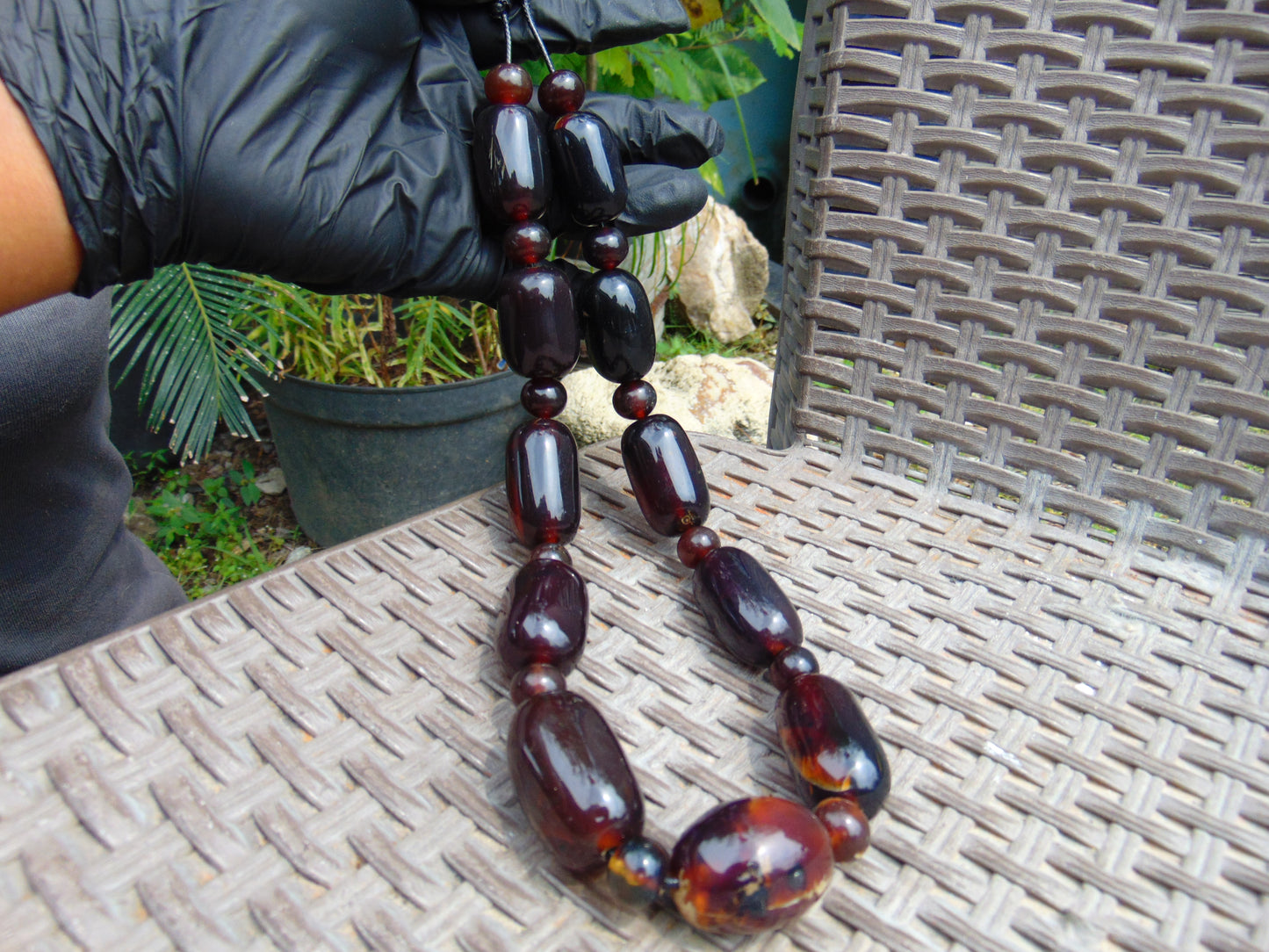 129 gram Small Beads Combination Necklace Indonesian Cherry Red Blue Amber for Healing NO.2