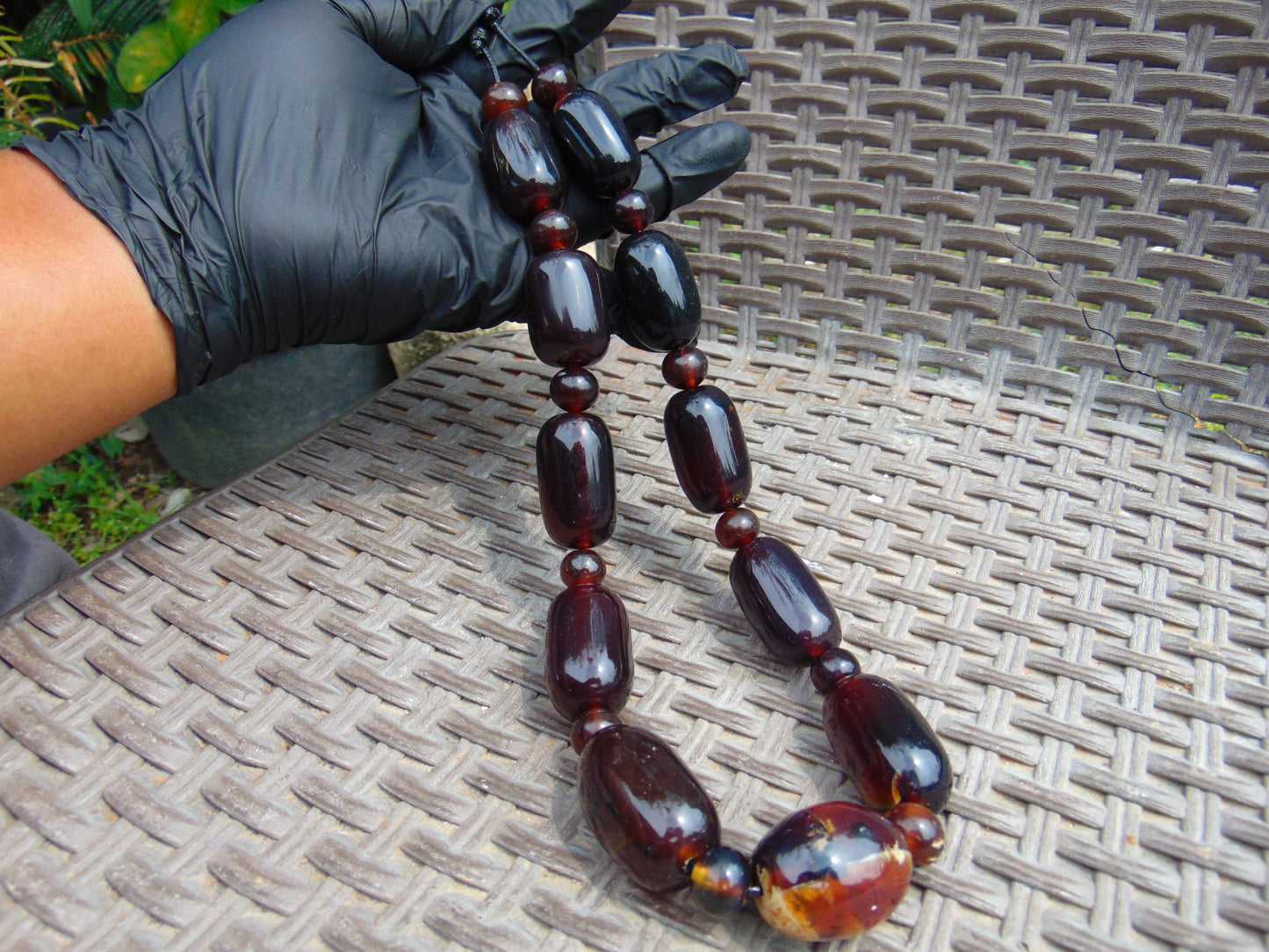 129 gram Small Beads Combination Necklace Indonesian Cherry Red Blue Amber for Healing NO.2