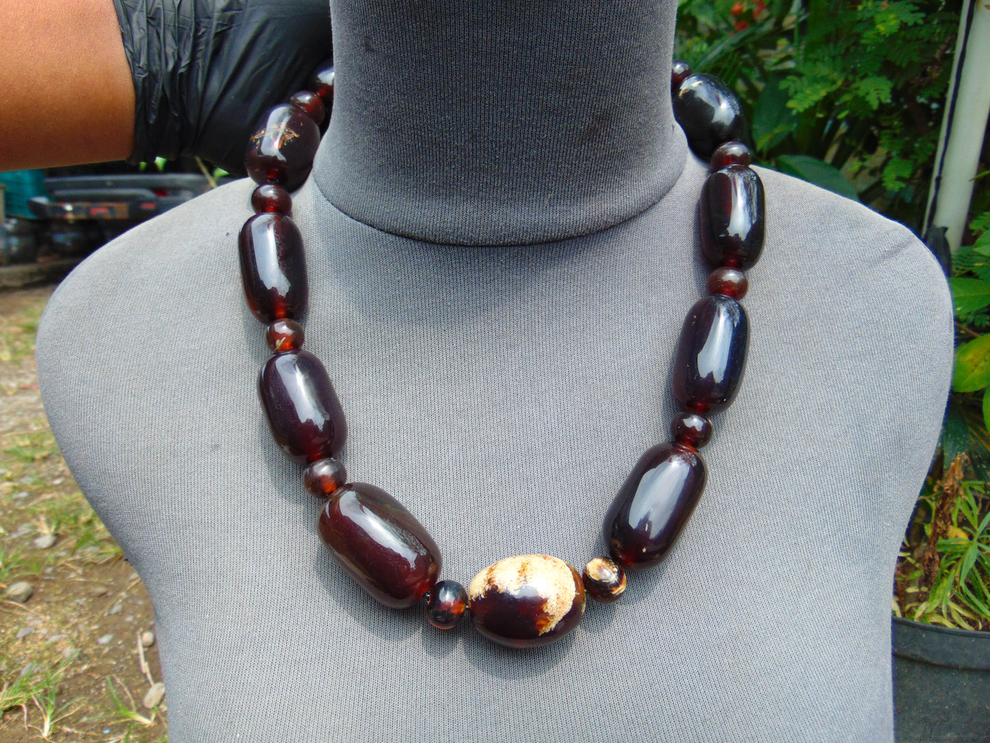 129 gram Small Beads Combination Necklace Indonesian Cherry Red Blue Amber for Healing NO.2