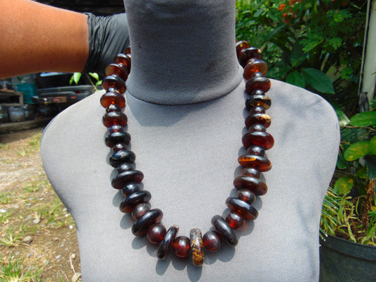 164 gram Small Beads Combination Necklace Indonesian Yellow Blue Amber for Healing NK5