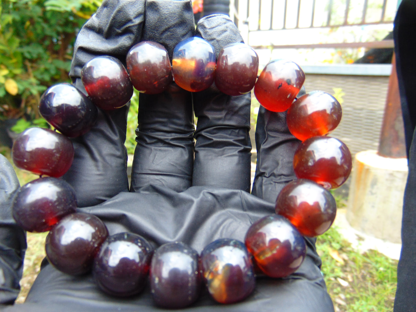 33 gram 16 Beads Mala Bracelet Indonesian mix yellow Blue Amber for Healing A16G243