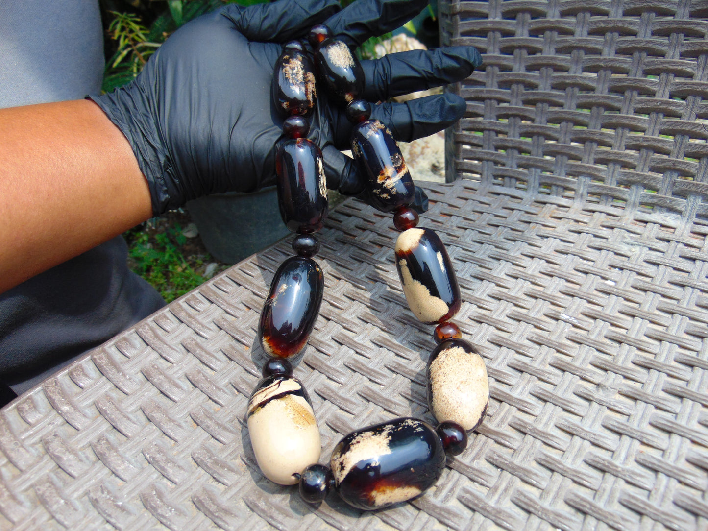 169 gram Small Beads Combination Necklace Indonesian Dark WHite Amber for Healing NO.1
