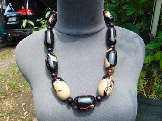 169 gram Small Beads Combination Necklace Indonesian Dark WHite Amber for Healing NO.1