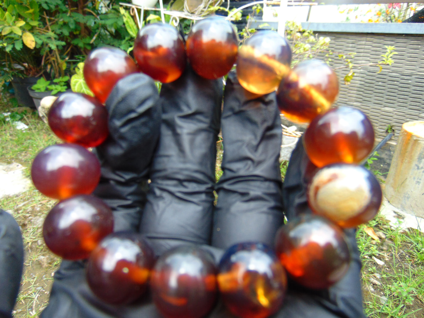 34 gram 14 Beads Mala Bracelet Indonesian mix yellow Blue Amber for Healing A14G251