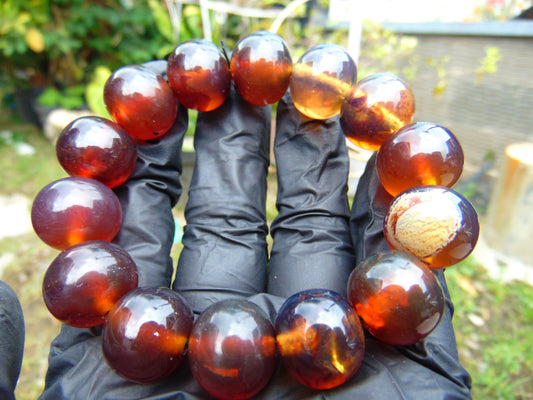 34 gram 14 Beads Mala Bracelet Indonesian mix yellow Blue Amber for Healing A14G251