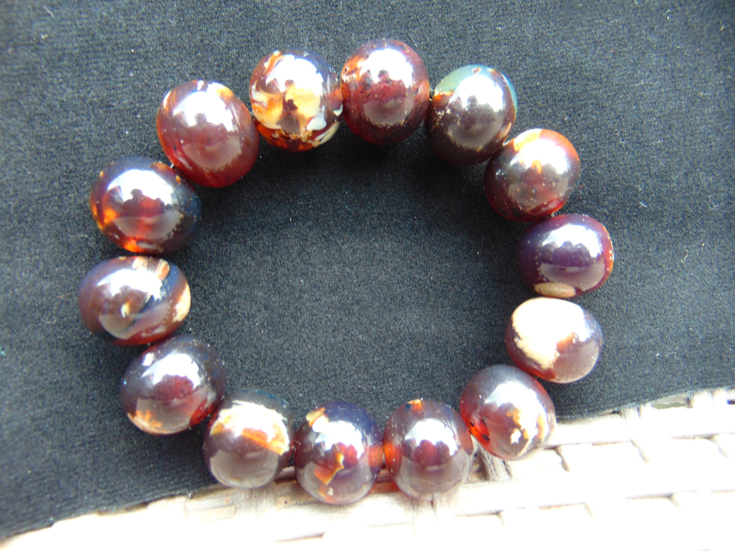 34 gram 14 Beads Mala Bracelet Indonesian Cherry Red Amber for Healing A14G245