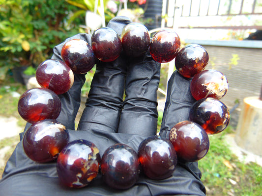 34 gram 14 Beads Mala Bracelet Indonesian Cherry Red Amber for Healing A14G245