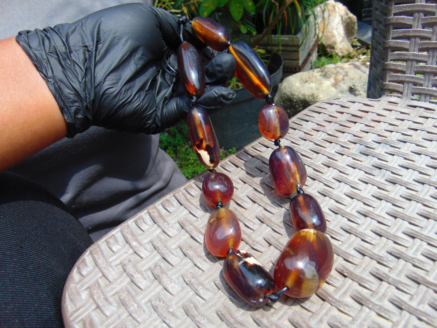 111 gram Small Beads Combination Necklace Indonesian Yellow Blue Amber for Healing NE87
