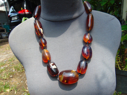 111 gram Small Beads Combination Necklace Indonesian Yellow Blue Amber for Healing NE87