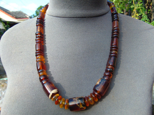 53 gram Small Beads Combination Necklace Indonesian Yellow Blue Amber for Healing NE9