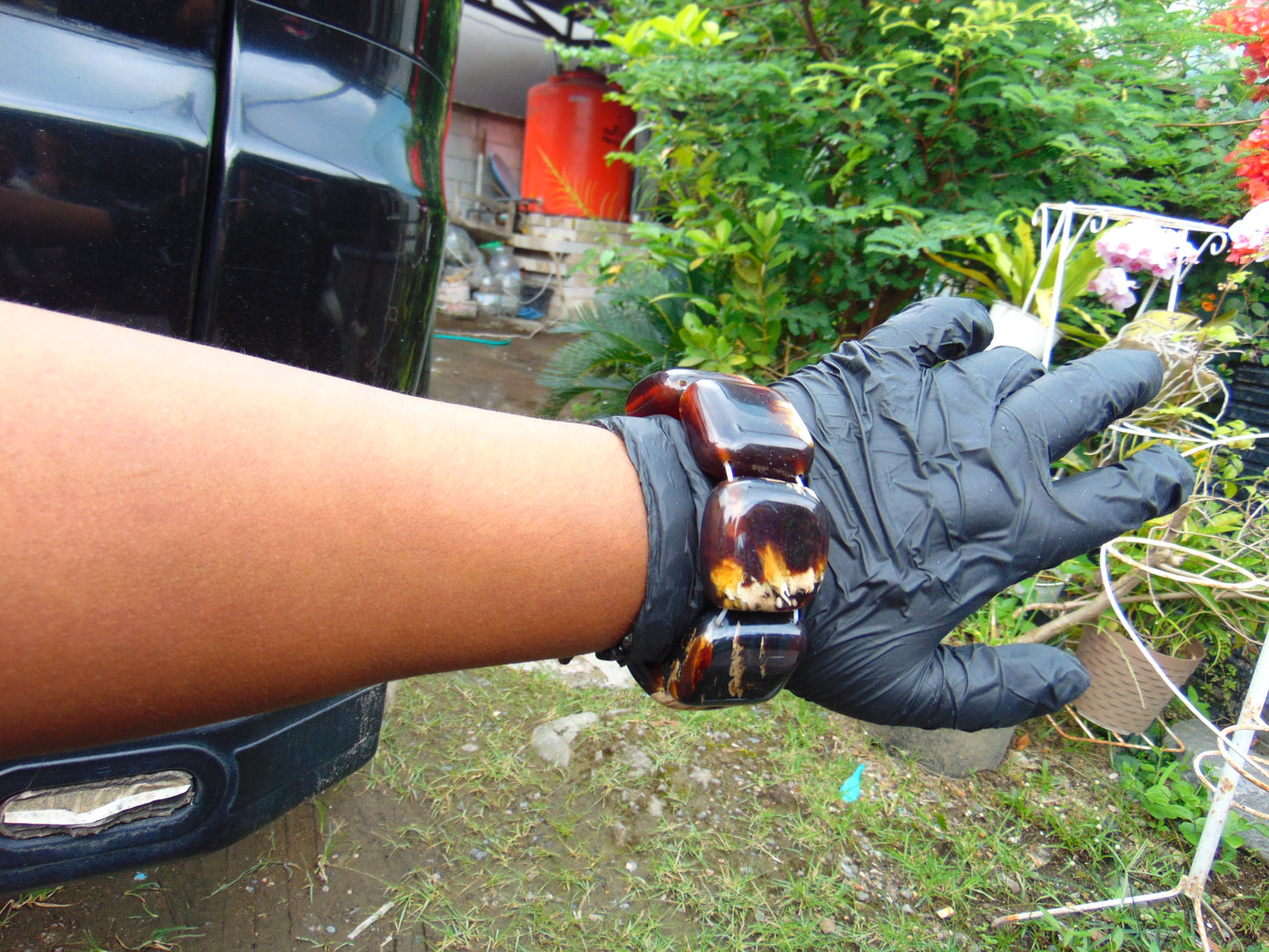 105 gr 7 Square Beads Bangle Indonesian Amber for Healing 26BE23