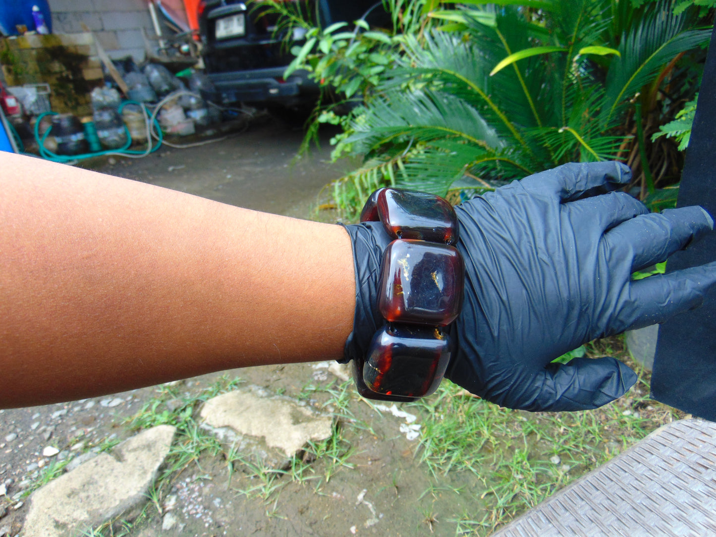 118 gr 7 Square Beads Bangle Indonesian Amber for Healing 26BE7