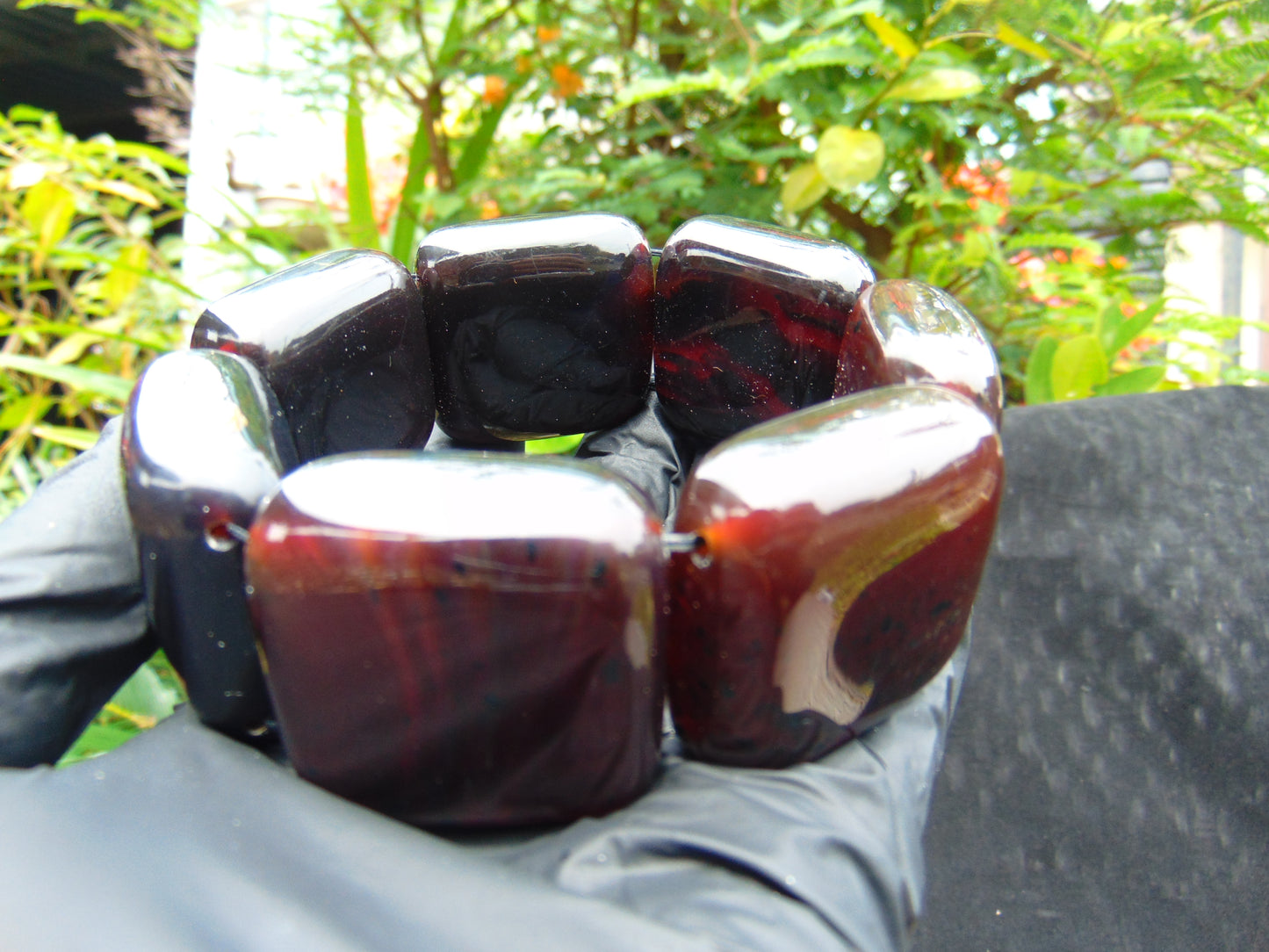 112 gr 7 Square Beads Bangle Indonesian Amber for Healing 26BE11