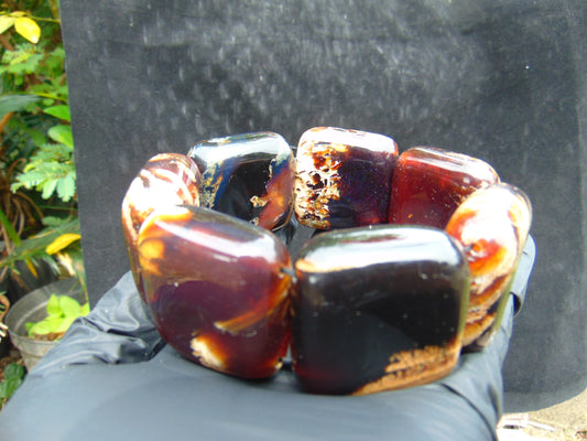 117 gr 7 Square Beads Bangle Indonesian Amber for Healing 26BE27