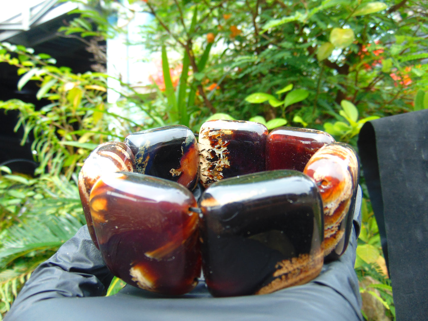 117 gr 7 Square Beads Bangle Indonesian Amber for Healing 26BE27