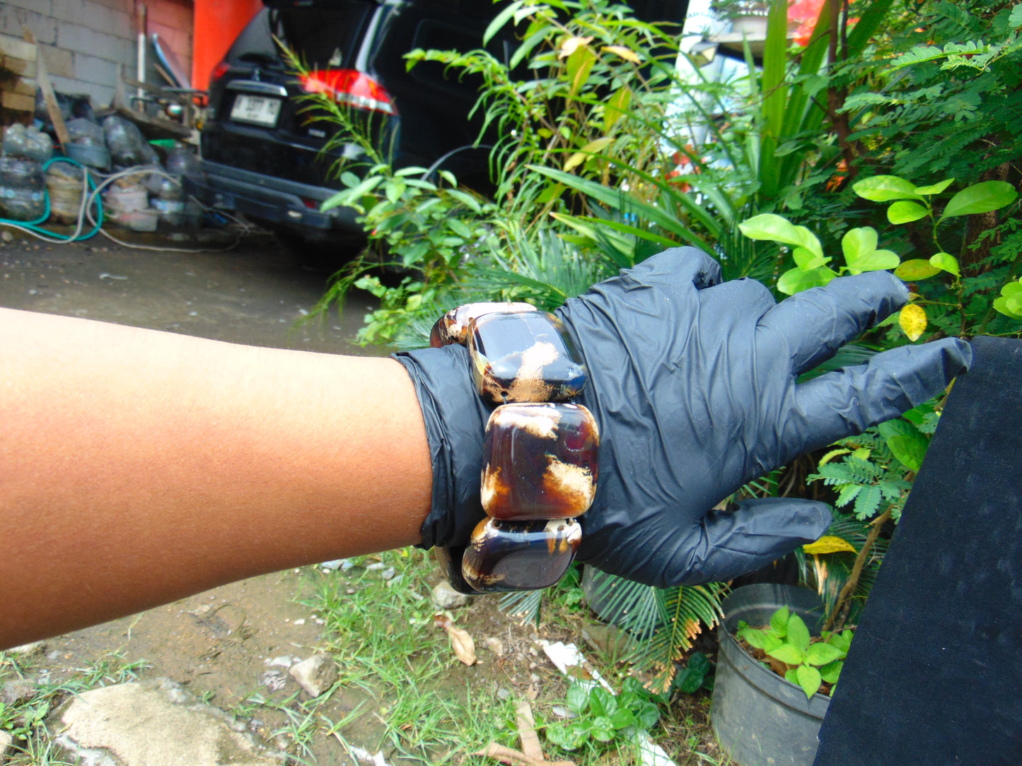 117 gr 7 Square Beads Bangle Indonesian Amber for Healing 26BE27