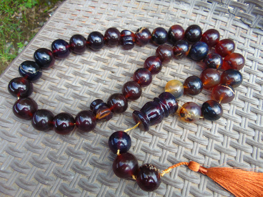 374 gr Big Tasbih Mesbah Rosary 33+3 Beads 25 mm Indonesian Yellow Blue Amber for Healing Collection TB25i4